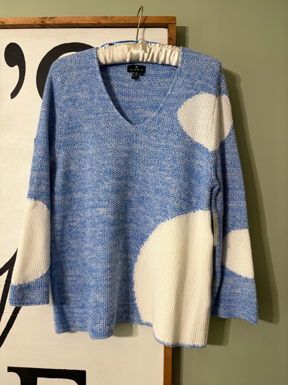 MARBLE Blue and White V-Neck Sweater